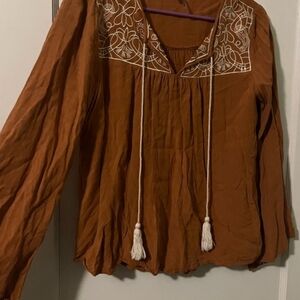 Orange and White Women's Bohemian Blouse
